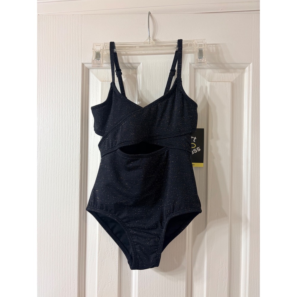 Art Class Black Gold Metallic Shimmer Cutout 1pc Swim Bathing Suit 4/5 NWT NEW